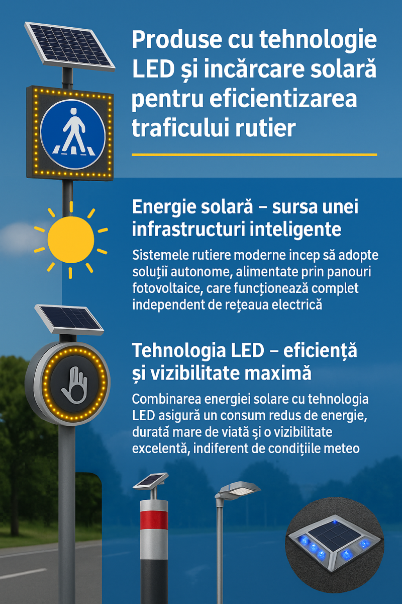 Produse cu tehnologie LED și încărcare solară pentru eficientizarea traficului rutier